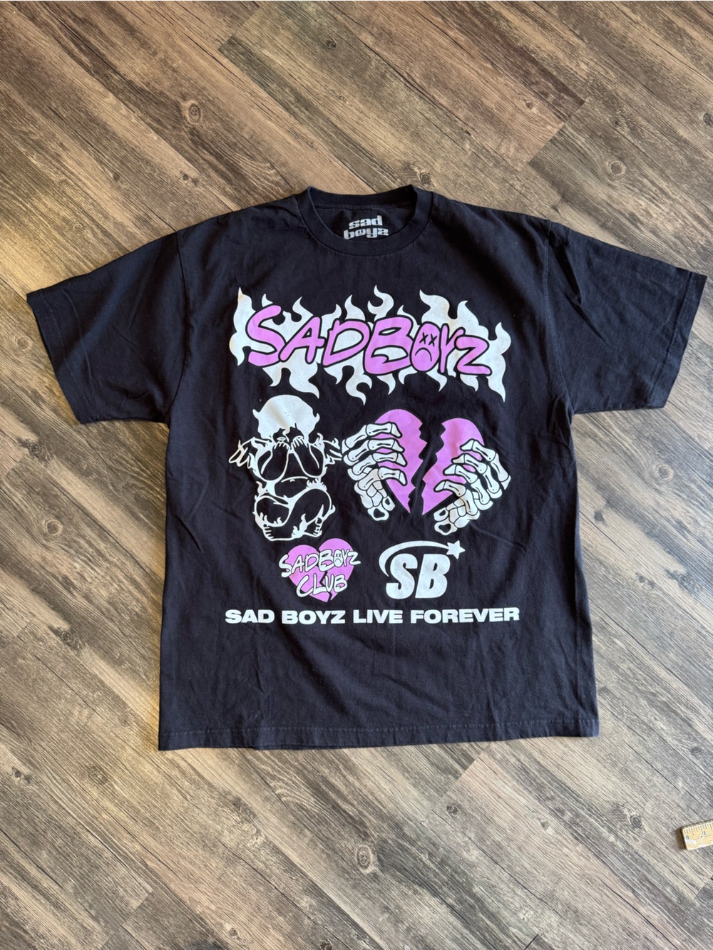 Sadboyz Emo Graphic Black Tee with Pink & White Print